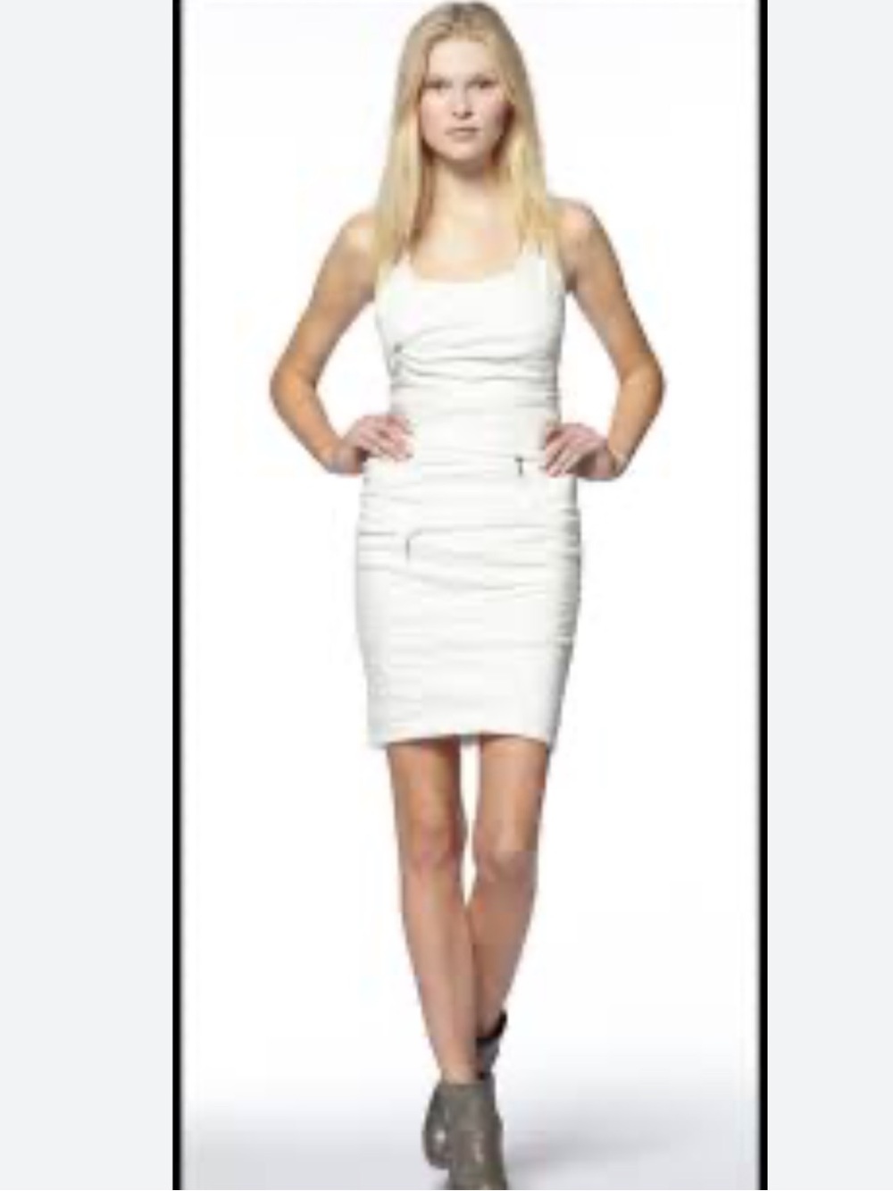 Nicole Miller White Midi Bodycon Dress with Silver Zipper Accents